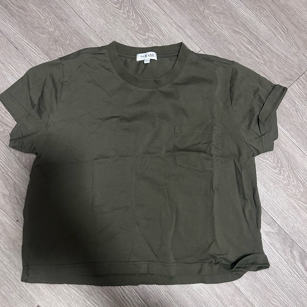 Olive Green Cropped Pocket Tee - Women